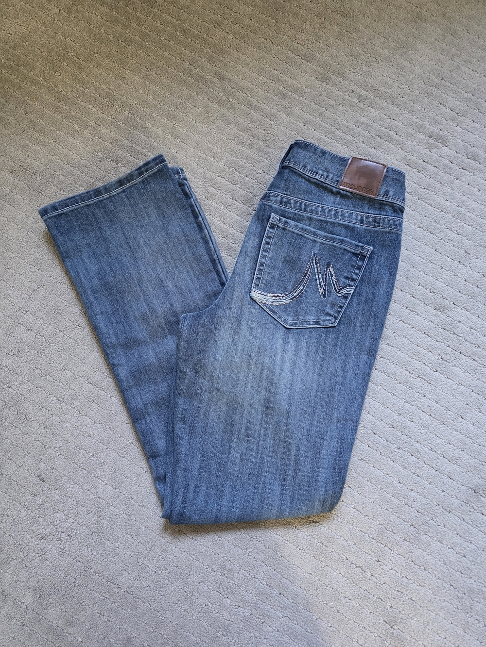 Maurices Medium Blue Straight Leg Jeans with Embroidered Back Pocket